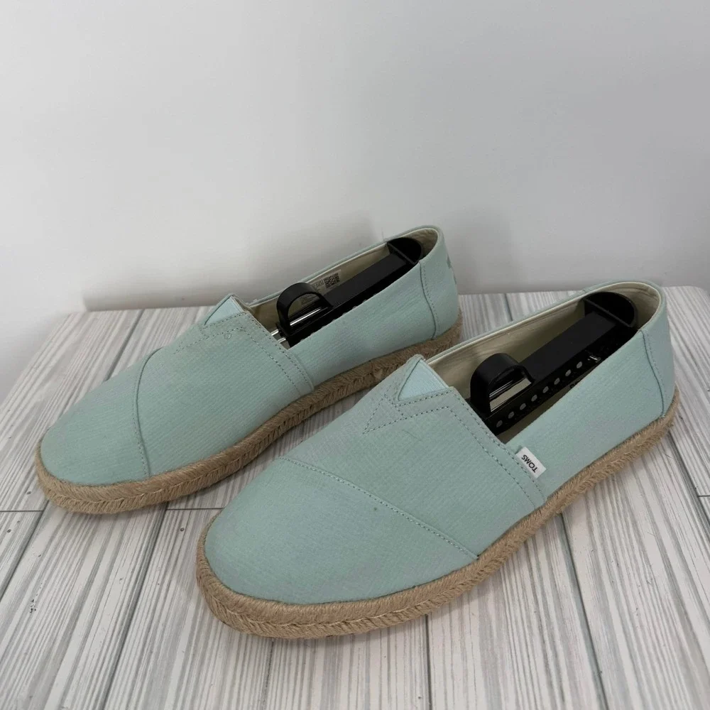 TOMS Alpargata Rope Espadrille Mint Green Textile Slip On Flats Womens Size 9.5